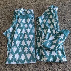 Hanna Andersson Green Christmas Trees long johns Pajamas Kids 160cm 14US